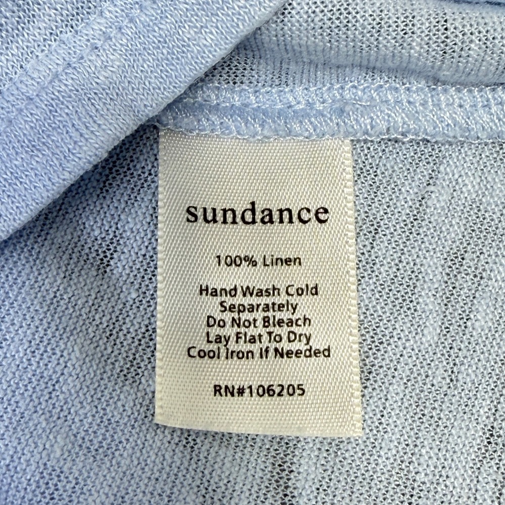 Sundance Womens Light Blue 100% Linen Ruffle V-Neck Short Sleeve Top Size M - Picture 4 of 6